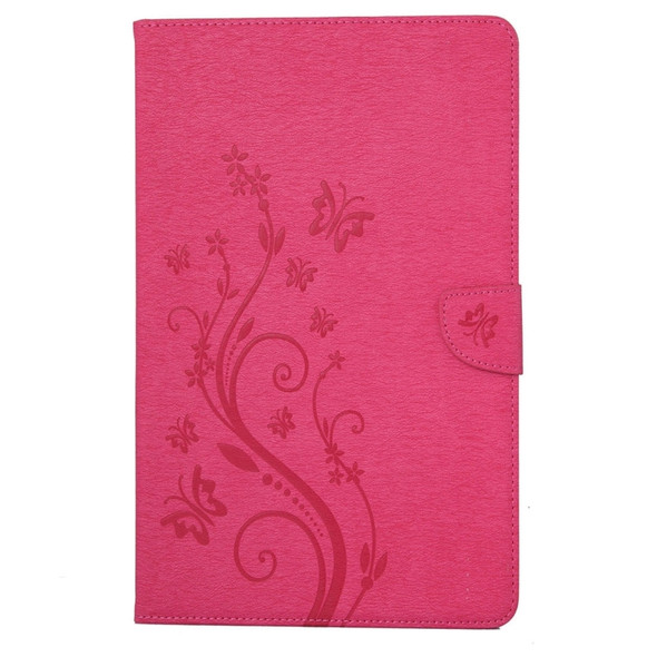 For Galaxy Tab A 7.0 Pressed Flowers Butterfly Pattern Horizontal Flip PU Leather Case with Magnetic Buckle & Holder & Card Slots & Wallet(Magenta)