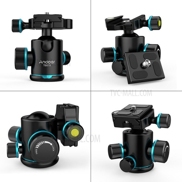 ANDOER TB81X Tripod Stylish Design Ball Head 360 Degree Rotating Panoramic Ball Head  for Tripod Monopod Slider DSLR Camera with 3pcs 1/4" to 3/8" Srew Adapters