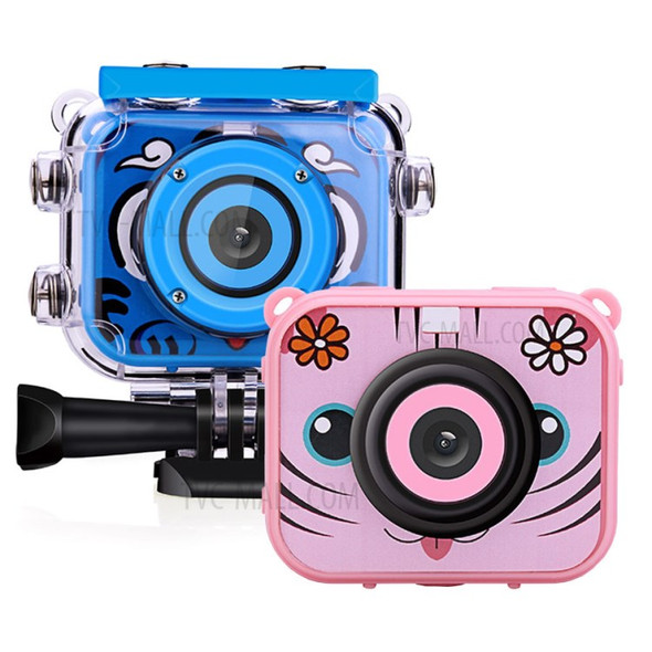 AT-G20G 2 inch LCD Screen Mini Kids Camera 12MP HD Portable Children Camera Camcorder with Build-in Games Waterproof Case (without TF Card) - Pink