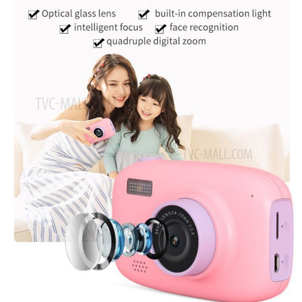 Cartoon Cat Kids Camera 2.4-inch IPS HD Screen 2600W Smart Focus Timing Shooting Video Recorder (with 16G TF Card) - Pink