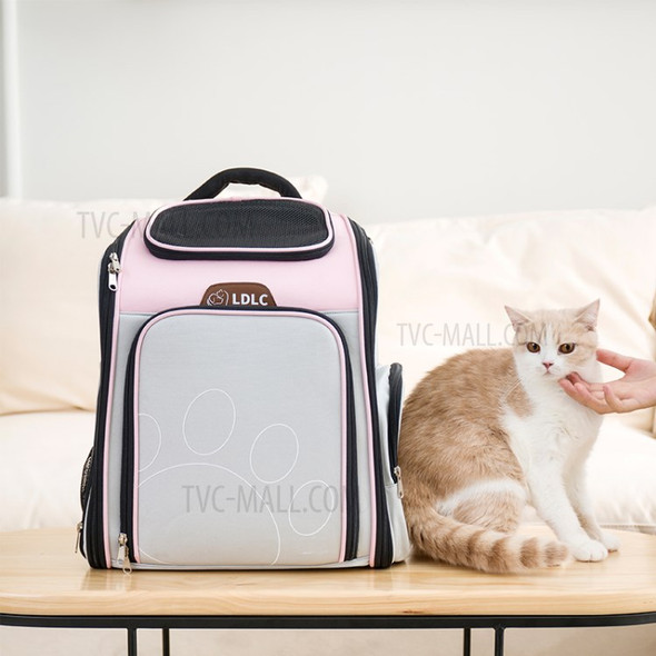 LDLC QS-063 Cat Scalable Backpack Breathable Outdoor Small Pet Carrier Bags Foldable Puppy Dog Travel Kitten Carrying Case - Pink / Grey