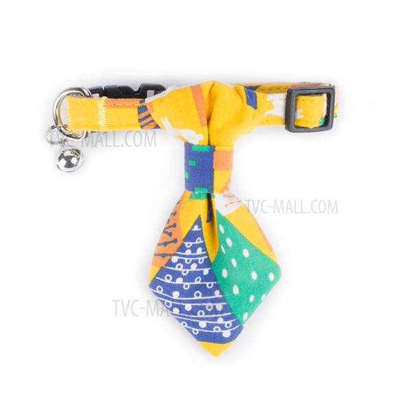 Colorized Necktie Pattern Adjustable Pet Bow Tie Collar with a Bell - Yellow