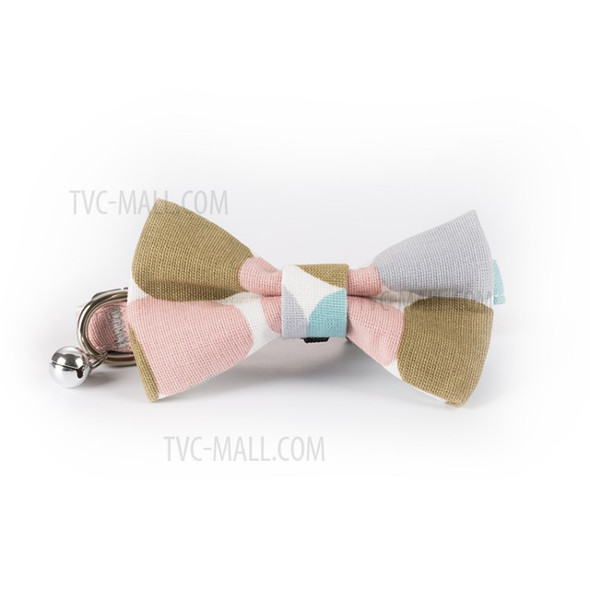 Colorized Dot Pattern Adjustable Dog Cat Bow Tie Collar with a Bell - Light Pink