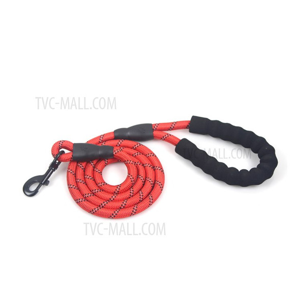 Reflective Nylon Dog Pet Round Traction Rope with Padded Handle - Red