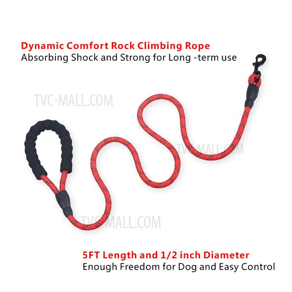 Reflective Nylon Dog Pet Round Traction Rope with Padded Handle - Red