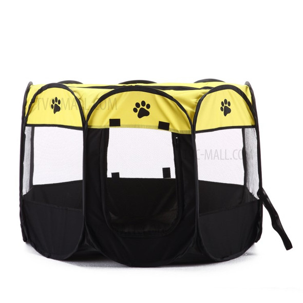 8-side Foldable 600D Pet Tent Sleeping House Cage Dog Cat Tent Puppy Kennel, Size: 90 x 90 x 58cm - Yellow