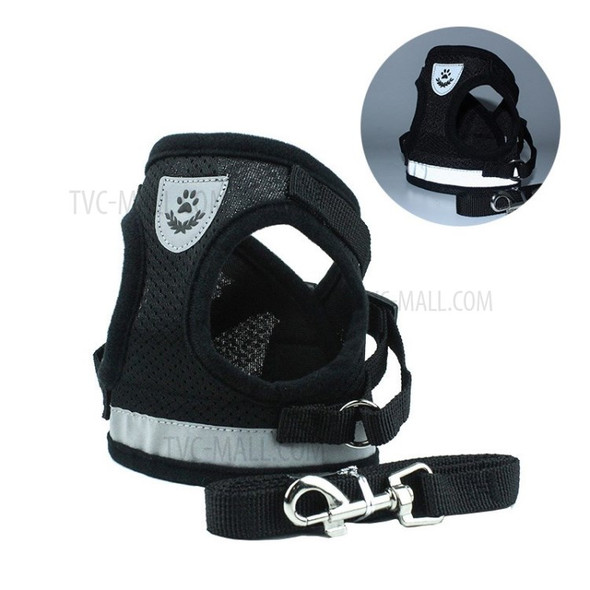 Reflective Dog Harness Comfortable Pet Leash Vest for Small Medium Large Dog Easy Control Handle - Black/L