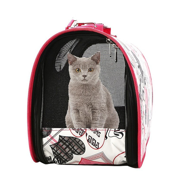 Size L Heart Pattern Outdoor Pet Carrier Bag Mesh Window Dog Carrier Oxford Cloth Pet Carrying Handbag