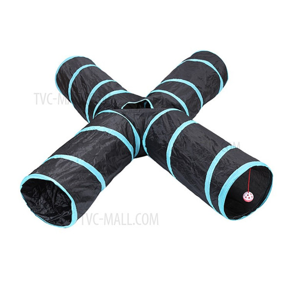 Pet Cat Kitten Puppy Tunnel Play Toy 4 Way Foldable Exercise Tunnel Funny Toy