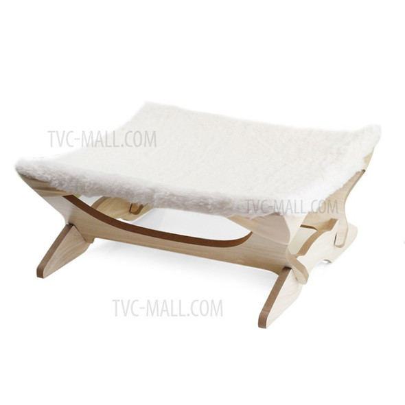 Warm Winter Cat Bed Soft Cats Pets Hammock with Durable Wooden Frame - White
