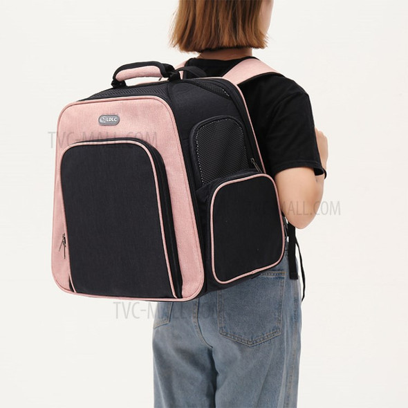 QS-051 Front Expandable Mesh Window Pet Carrier Backpack Cat Breathable Tote Shoulder Bag - Pink
