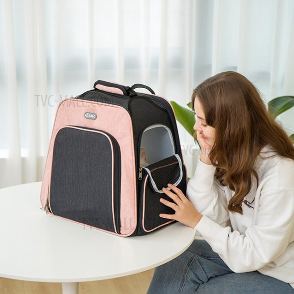 QS-051 Front Expandable Mesh Window Pet Carrier Backpack Cat Breathable Tote Shoulder Bag - Pink