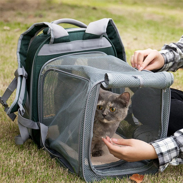 LDLC QS-097 Expandable Pet Carrier Backpack Oxford Cloth Cat Carrier Shoulders Bag Breathable Mesh Pet Handbag - Green
