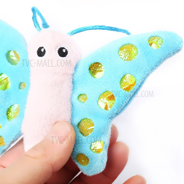 Plush Butterfly Pet Cat Toy Squeaky Wings Interactive Pet Play - Blue