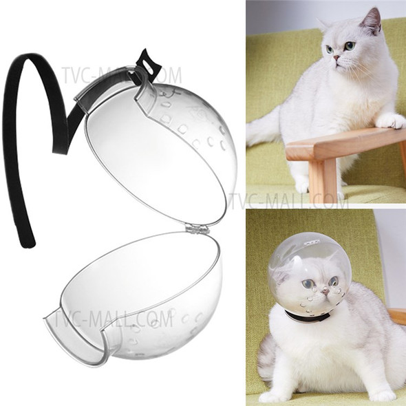 Pet Cat Adjustable Hood Breathable Kitten Transparent Anti-bite Grooming Muzzle - White/M