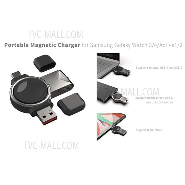 T304-S USB+Type-C 2 in 1 Magnetic Wireless Fast Charger for Samsung Galaxy Watch 3 4/Galaxy Watch Active 1 2