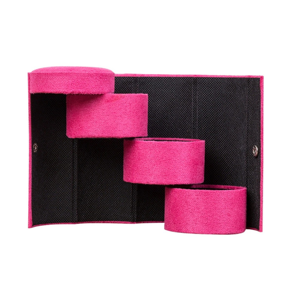Fashion Cylindrical Rotation Ladder Jewelry Storage Holder Earring Organizer Box Case(Rose Red)