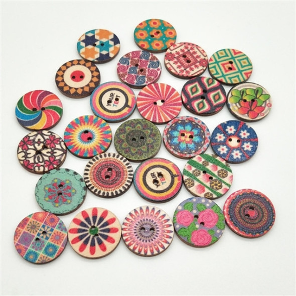 100 PCS Two-hole Round Printed Wooden Buttons DIY Clothing Buttons, Size:15 mm(Random Color Delivery)