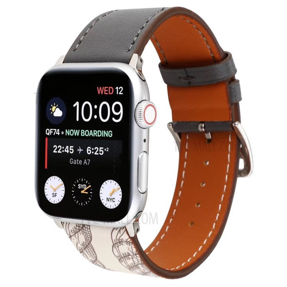 Pattern Decor Genuine Leather Smart Watch Band for Apple Watch Series 7 41mm/ Series 6/SE/5/4 40mm / Series 3/2/1 38mm - Black