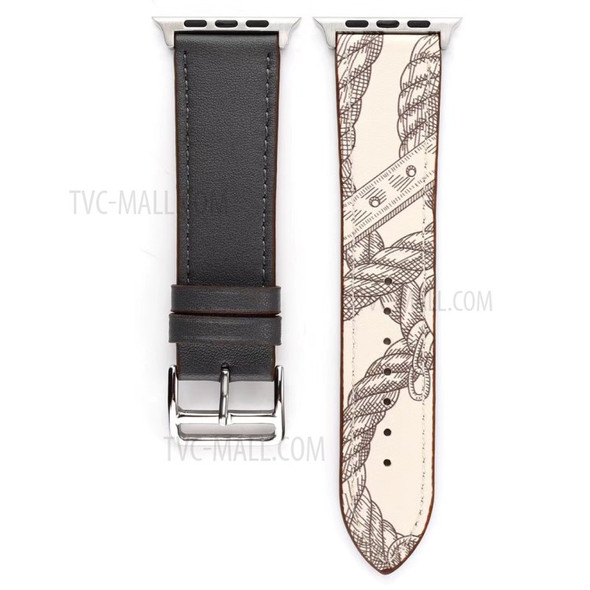 Pattern Decor Genuine Leather Smart Watch Band for Apple Watch Series 7 41mm/ Series 6/SE/5/4 40mm / Series 3/2/1 38mm - Black