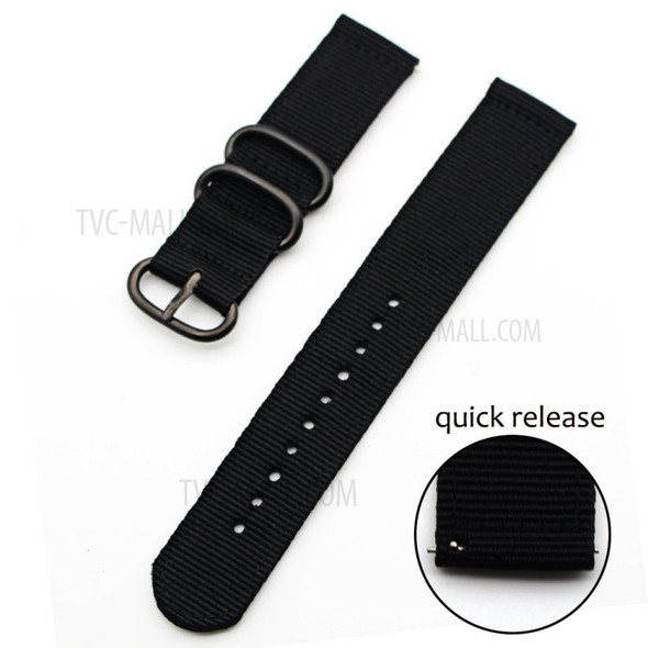 20mm Nylon Watch Band Strap 20mm for Samsung Galaxy Watch4 Classic 46mm 42mm/Watch4 44mm 40mm/Watch Active 2/Huawei Watch GT 42mm - Black