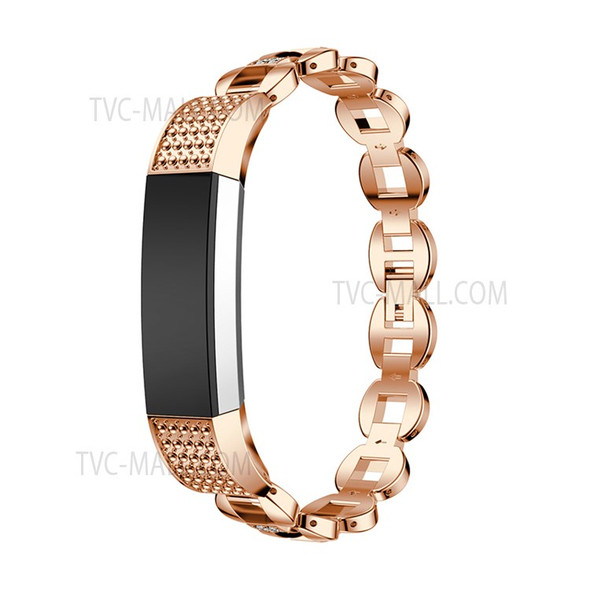 Stylish Rhinestones Decor Smart Watch Band Replacement Alloy Wrist Strap for Fitbit Alta/Alta HR/Ace - Rose Gold/White Rhinestone