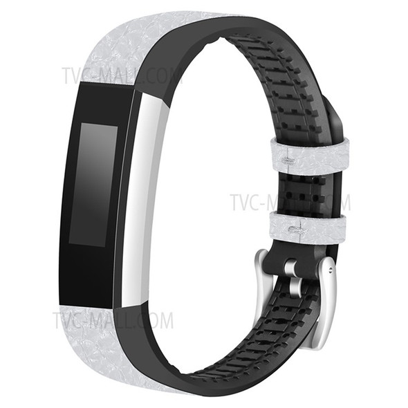 TPU+Cowhide Leather Adjustable Watch Strap Replacement Wrist Band for Fitbit Alta/Alta HR/Ace - White