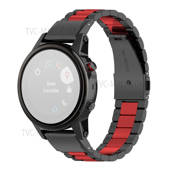 For Garmin Fenix 7/6 GPS/5 Quick Release Watch Strap Stainless Steel Watch Band 22mm Replacement Strap with Folding Clasp - Black/Red/Black