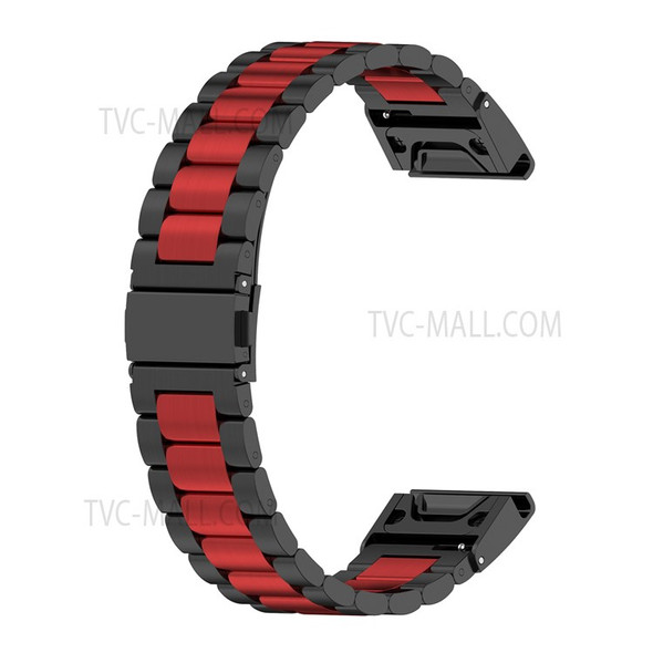 For Garmin Fenix 7/6 GPS/5 Quick Release Watch Strap Stainless Steel Watch Band 22mm Replacement Strap with Folding Clasp - Black/Red/Black