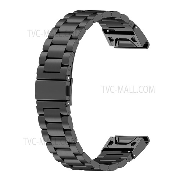For Garmin Fenix 7/6 GPS/5 Stainless Steel Watch Strap 22mm Quick Release Watchband with Folding Clasp - Black