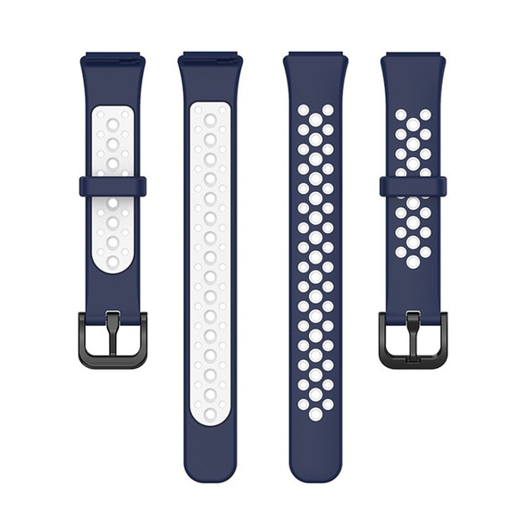 Silicone Watch Strap for Huawei Band 7, Dual Color Adjustable Wrist Band Replacement - Midnight Blue/White