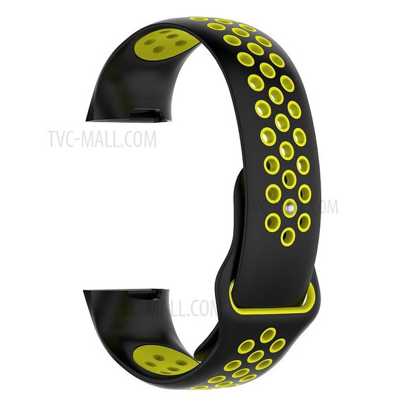 Bi-color Hollow Holes Silicone Watch Band for Fitbit Charge 3, Size: L (160 - 240mm / 6.30 - 9.45") - Black / Yellow
