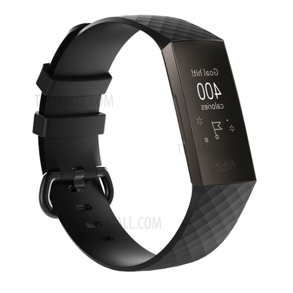 Geometric Pattern Soft Silicone Watchband Wrist Strap for Fitbit Charge 4 / 3 - Black