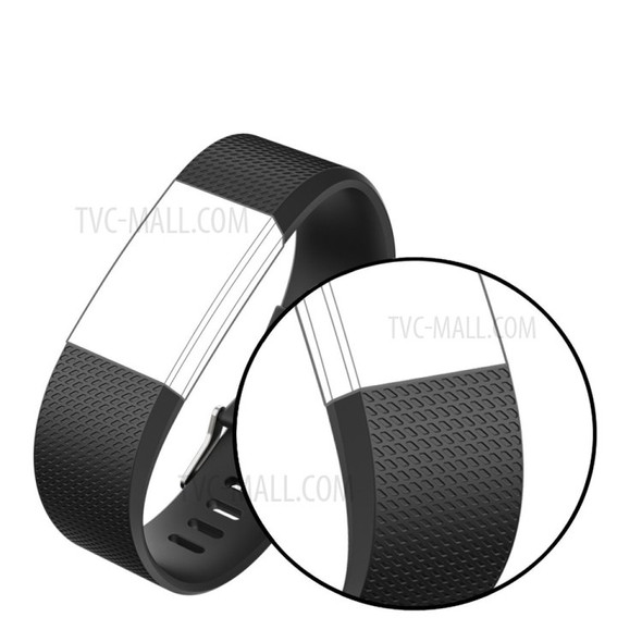 Soft Silicone Wrist Band for Fitbit Charge 2 Metal Buckle Smart Watch Strap - Black