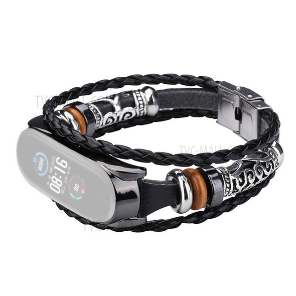 For Xiaomi Mi Band 5 /5 NFC Retro Ethnic Beaded Bracelet Wrist Band Smart Watch Strap - Black