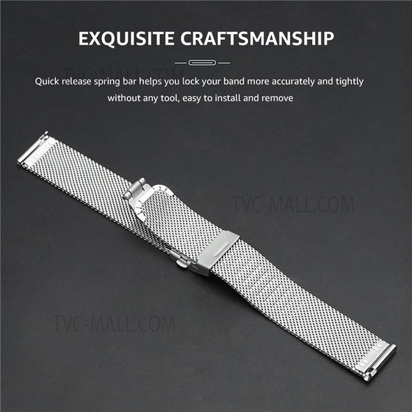 22mm Stainless Steel Thick Mesh Watch Band Quick Release Adjustable Heavy Duty Watch Strap Wristband - Black