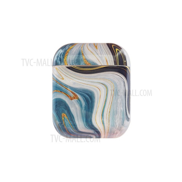 Hard PC Bluetooth Marble Skin Cover for Apple AirPods with Wireless Charging Case (2019) / AirPods with Charging Case (2019) (2016) - Blue/White