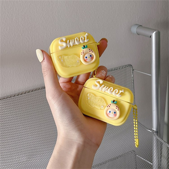 For Apple AirPods 3 Cute Pear Sweet Letter Flexible TPU Earphone Case Shockproof Protective Cover with Chain