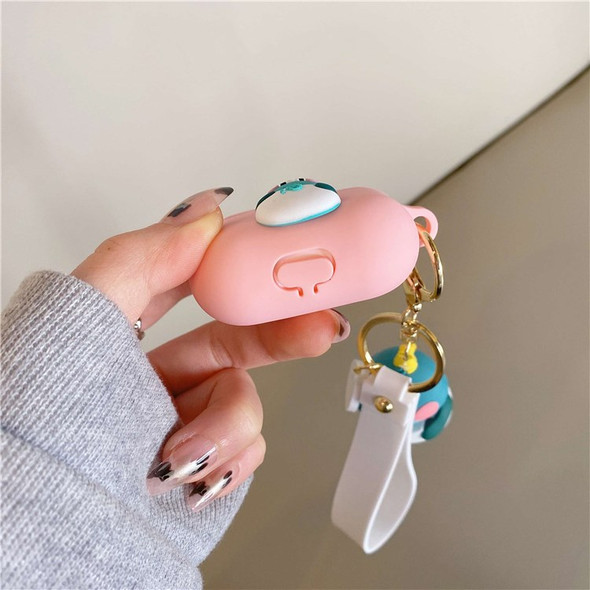 Portable Protective Case for Apple AirPods 3 Shockproof Case Cover Bluetooth Earbuds Protector with Keychain/Dinosaur Figure - Pink