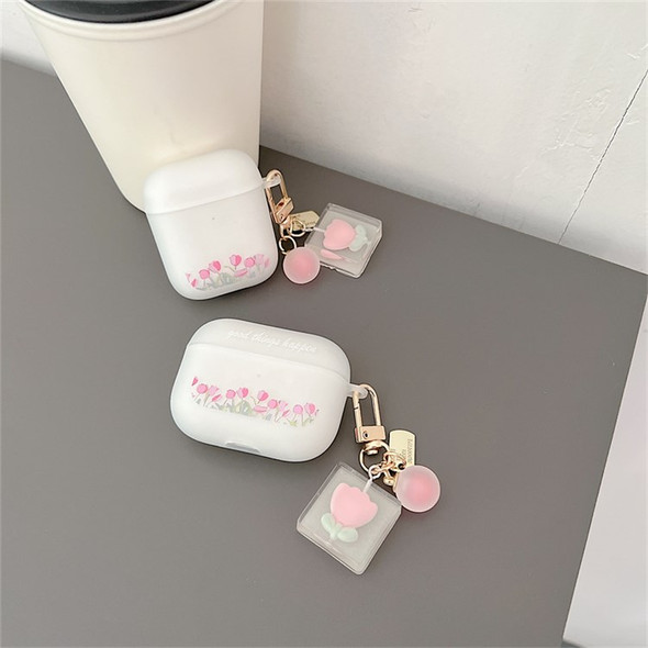 For Apple AirPods Pro Tulip Pattern Soft TPU Shockproof Anti-wear Protective Cover Earphone Case with Tulip Pendant