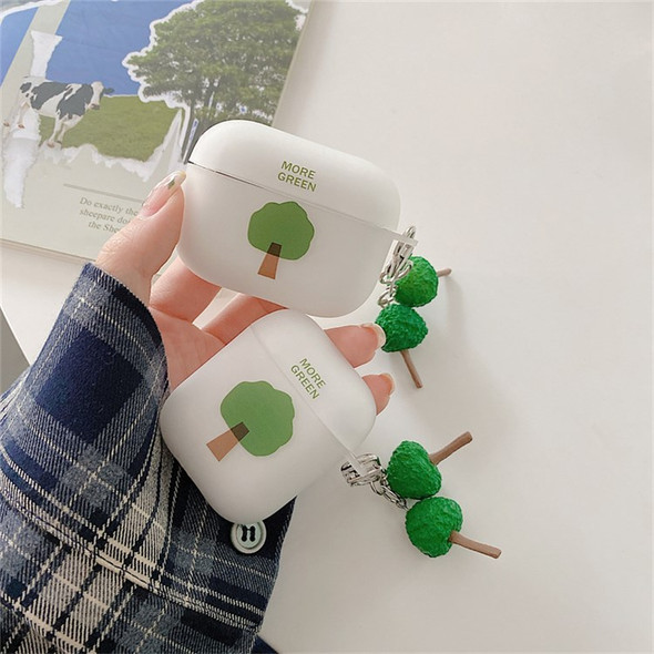 For Apple AirPods with Charging Case (2016)/(2019)/AirPods with Wireless Charging Case (2019) Tree Pattern Matte Earphone Case Anti-shock Soft TPU Protective Cover with Pendant