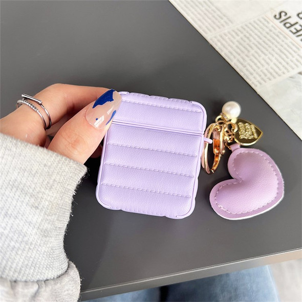 For Apple AirPods with Charging Case (2016) / (2019) / AirPods with Wireless Charging Case (2019) Down Jacket Pattern Earphone Case Stylish Leather+TPU Protective Cover with Heart Pendant - Purple