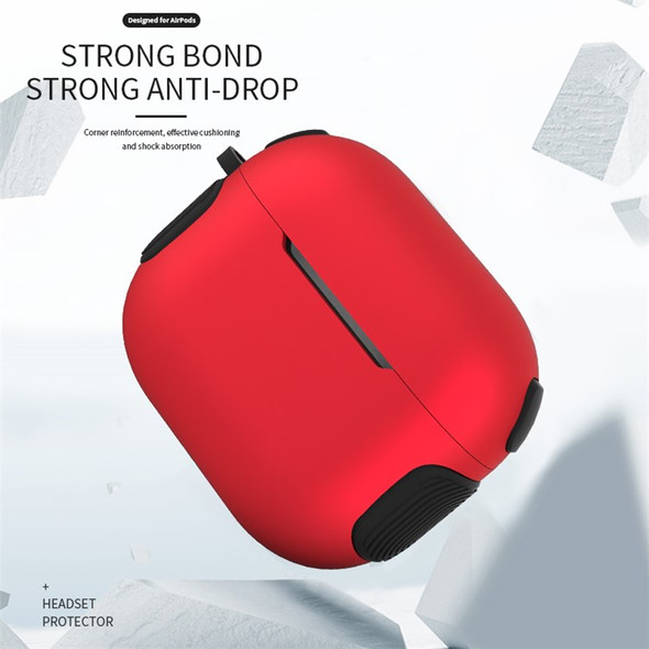 For AirPods 3 2-in-1 Design PC+TPU Bluetooth Earphone Charging Case Cover Frosted Protective Sleeve - Red