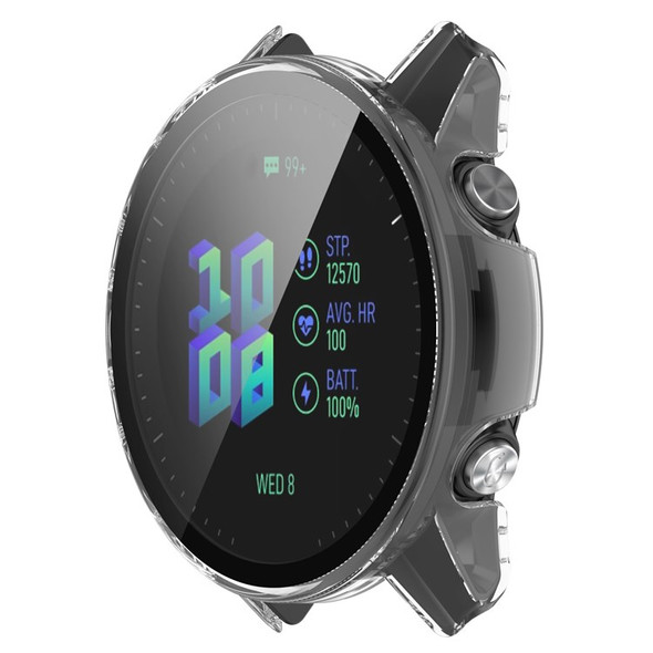 For Garmin Forerunner 955 Full Protection Hard PC Watch Case Cover with Tempered Glass Screen Protector - Transparent
