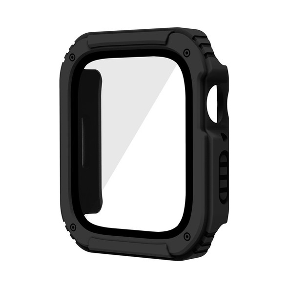 For Apple Watch Series 7 45mm PC + TPU Case with Tempered Glass Screen Protector Anti-scratch Watch Shell - Black