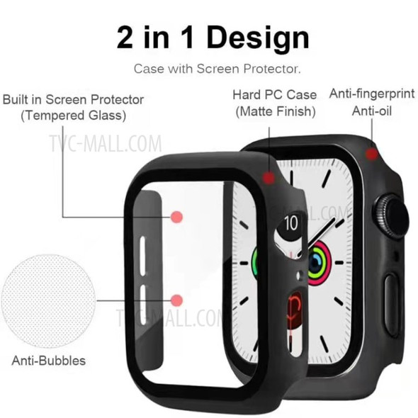 2-in-1 Hard PC Frame + Tempered Glass Scratch-resistant Screen Protector Watch Case for Apple Watch Series 7 45mm - Black