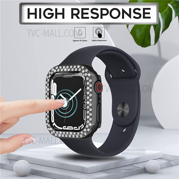 Rhinestone Decor Scratch-resistant PC Watch Case Frame Edge Cover for Apple Watch Series 7 45mm - Black