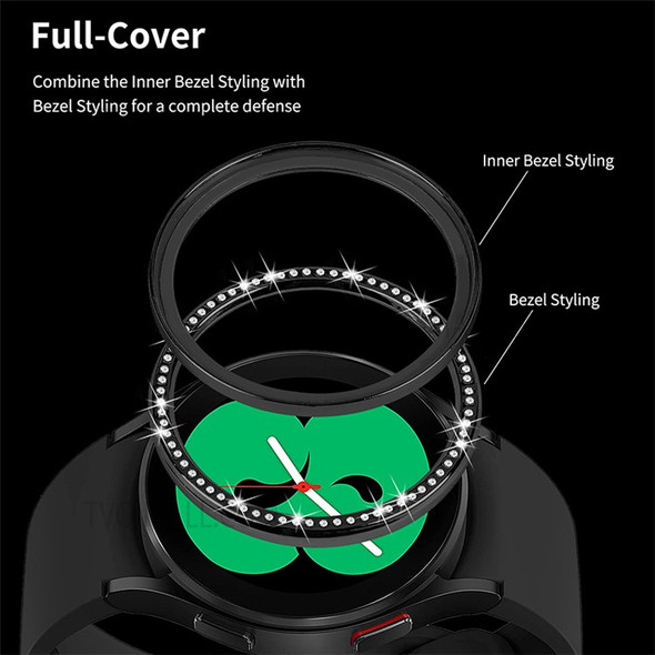 Stainless Steel Watch Bezel Ring Protective Cover with Bling Rhinestone Decor for Samsung Galaxy Watch Active/Active2 44mm - Black