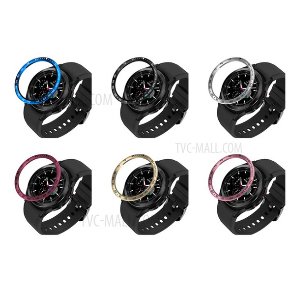 Speed Scale Design Stainless Steel Adhesive Cover Anti-Scratch Collision Protector Bezel Ring for Samsung Galaxy Watch4 Classic 42mm - Retro Gold/Black