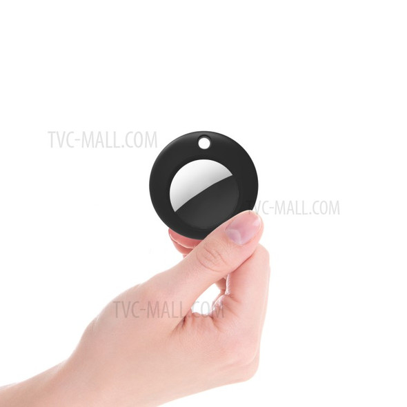 Round Silicone Anti-lost Protective Case Cover for Apple AirTag Bluetooth Locator - Black